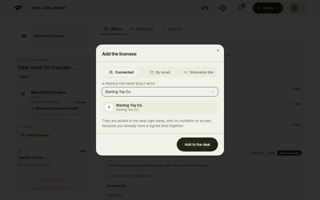 Add the licensee, with a shareable link generated