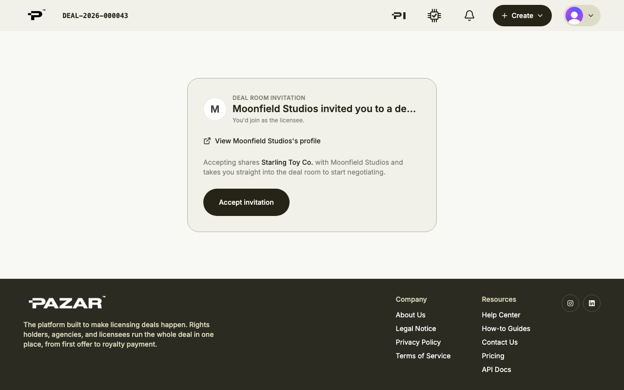 The invitation page with Accept invitation