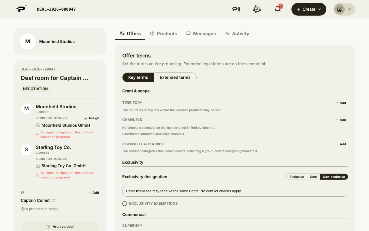 The Offers tab showing the Offer terms form