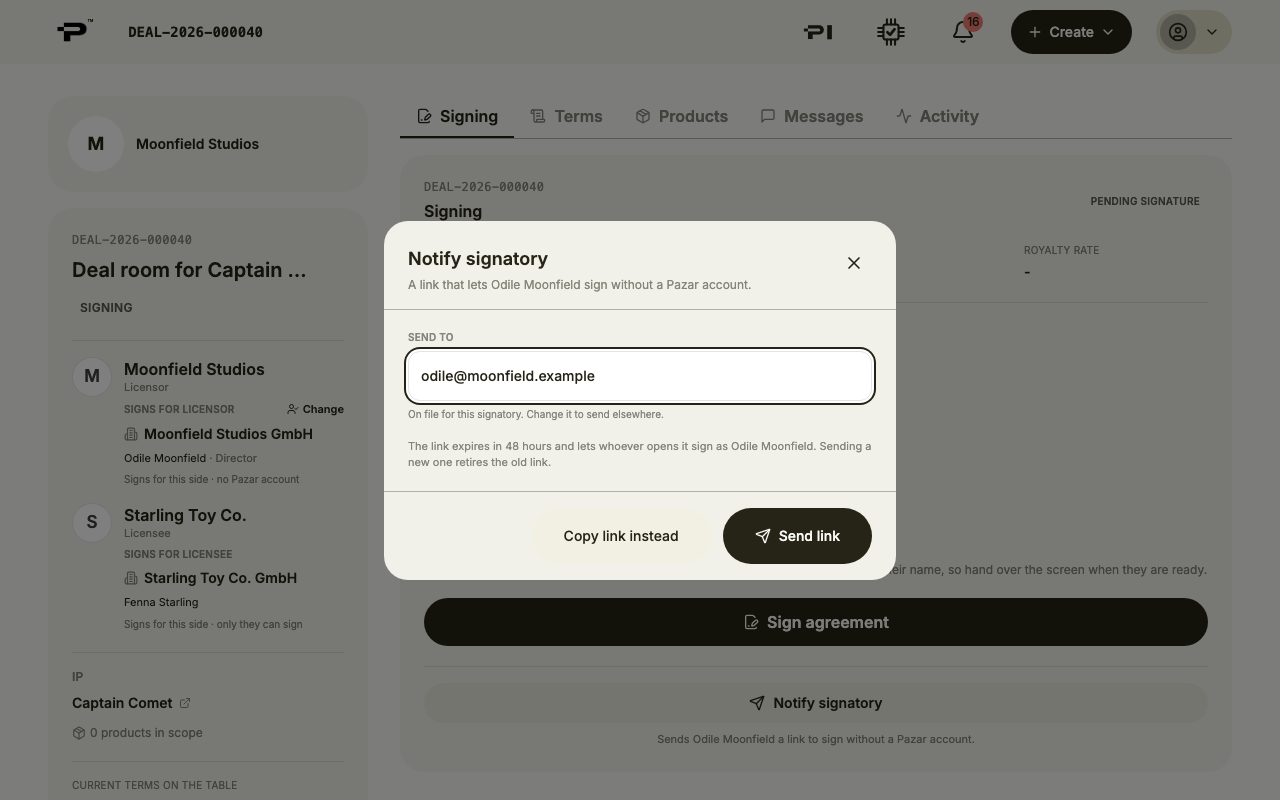 Notify signatory with the signer's email filled in