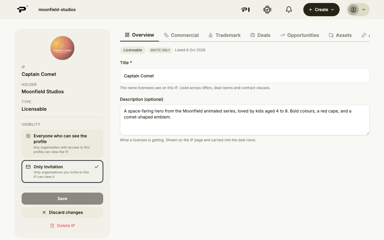 The new IP's page, marked Invite only