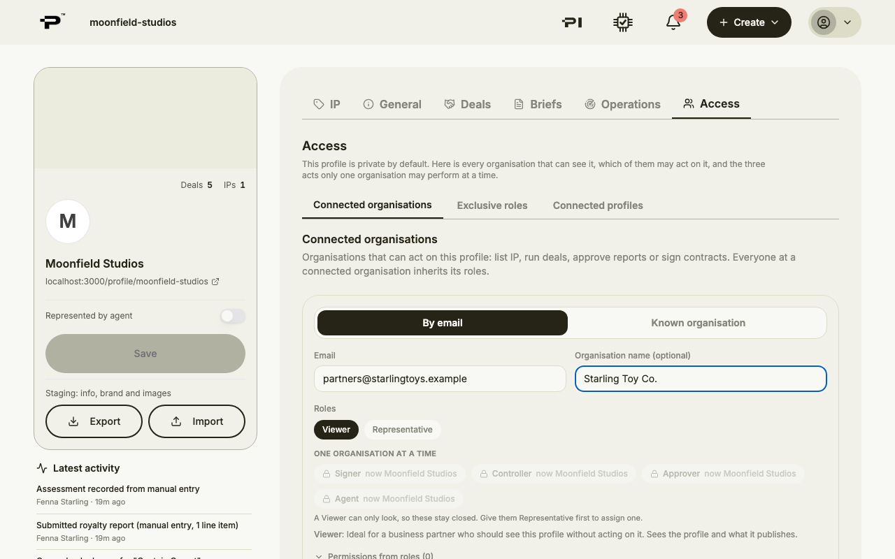 The invite form filled in by email