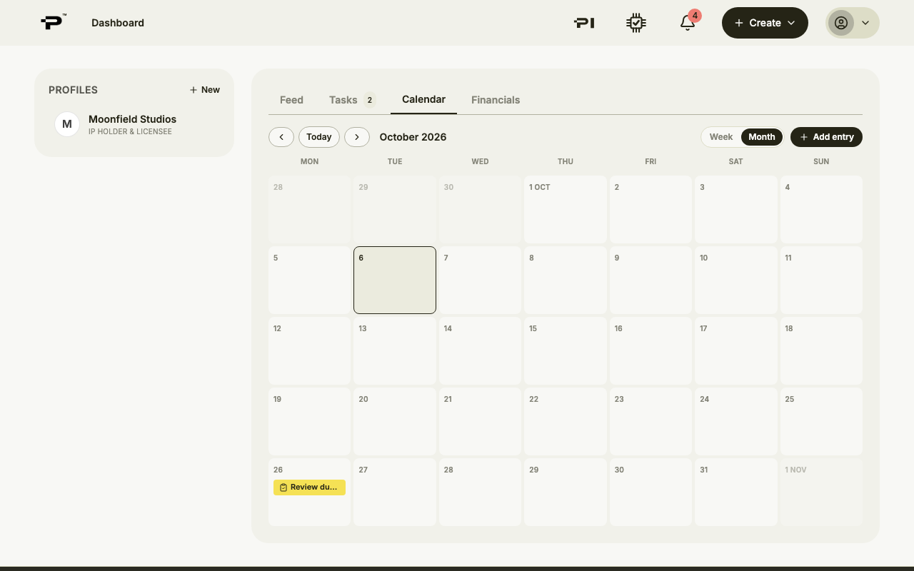 The Calendar tab in Month view