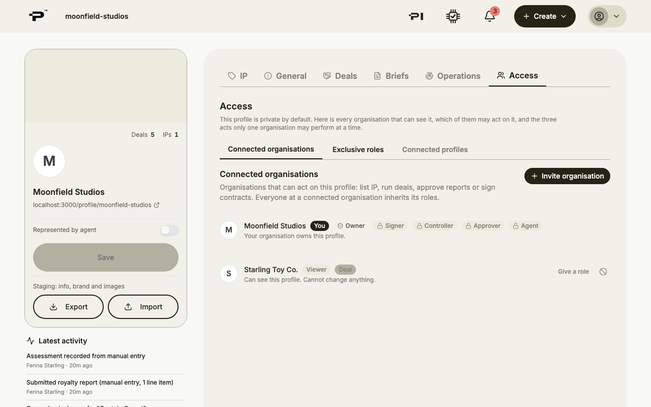 The Exclusive roles view showing who holds each role