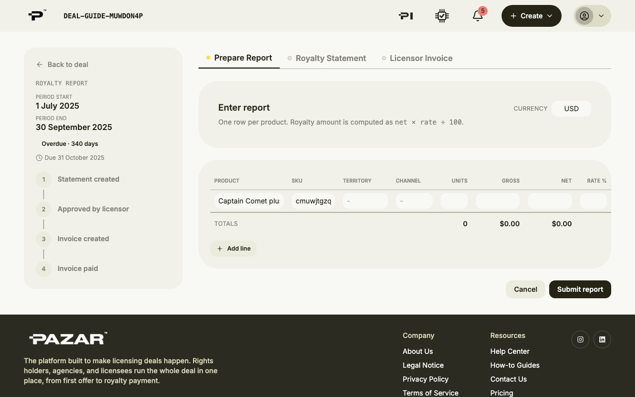The Enter report form