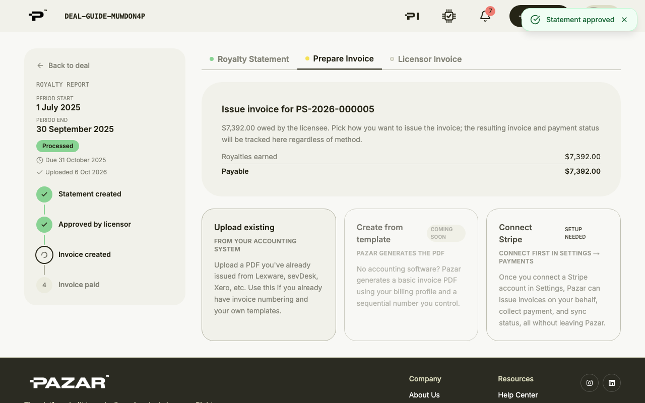 Prepare Invoice with Upload existing